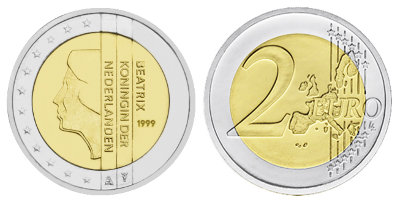 Нидерланды, 2 евро 1999 (UNC, биметалл)