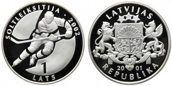 Латвия, 1 лат 2001 год, ЧМ по хоккею в Швеции, ПРУФ