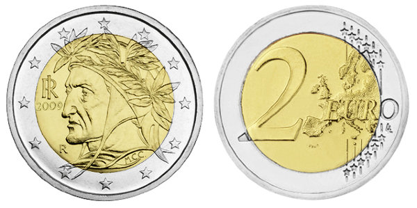 Италия, 2 евро 2009 (UNC, биметалл)