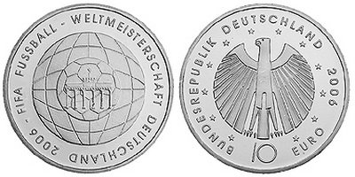 Германия, 10 евро 2006 ADFGJ (UNC) Чемпионат мира по футболу в Германии