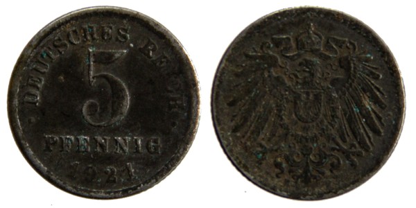 Германия, 5 пфеннингов 1921 год 
