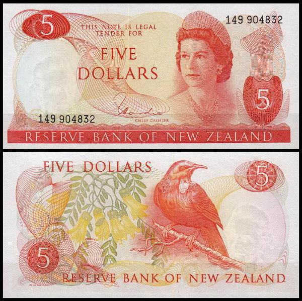 Новая Зеландия 5 долларов 1977-1981 (UNC Pick 165d) H.R.Hardie