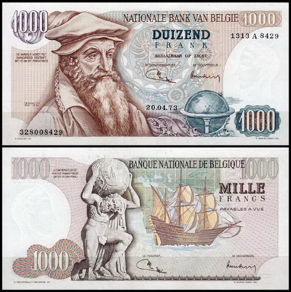 Бельгия 1000 франков 1973 (UNC Pick 136b)