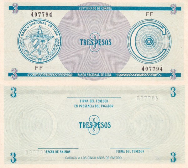 Куба 3 песо 1985 (UNC Pick XF3)