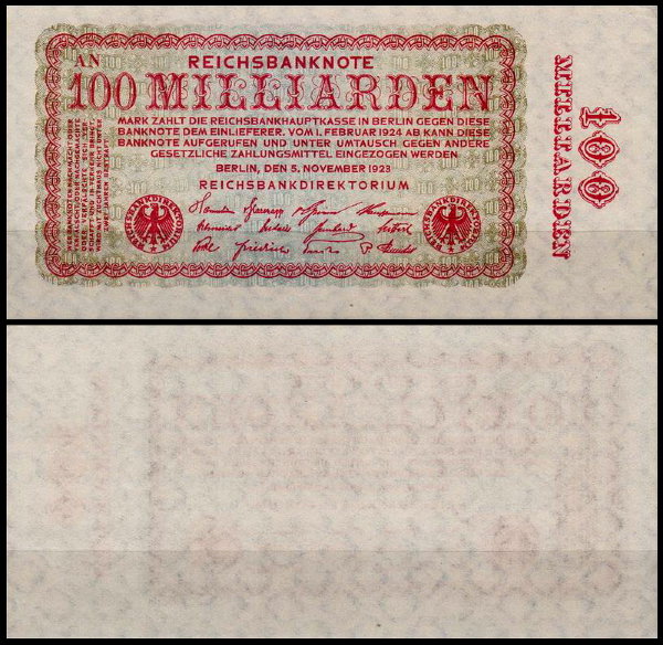 Германия 100.000.000.000 марок 1923 UNC P.133 Вариант 1