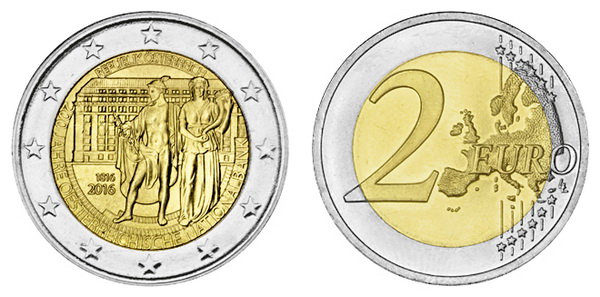 Австрия, 2 евро 2016 год, 200 лет Национальнму банку Австрии