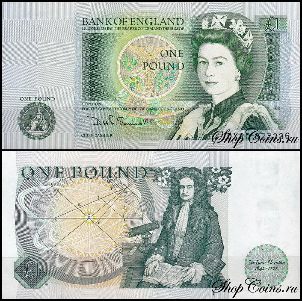 Англия 1 фунт 1981-1984 (UNC Pick 377b) Подпись D.H.F.Somerset