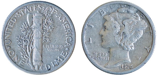 США, 10 центов 1926 год, VF №3