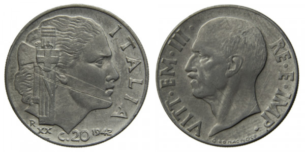 Италия. 20 чентезимо 1942 год.