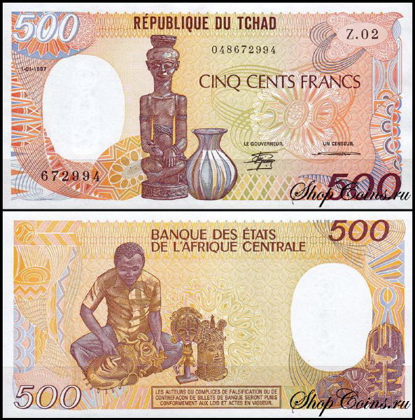 Чад 500 франков 1987 (UNC Pick 9b)