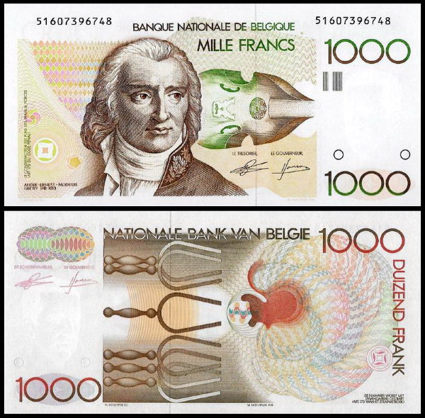 Бельгия 1000 франков 1980-1996 (UNC Pick 144) PCGS64
