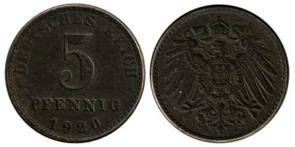 Германия, 5 пфеннингов 1920 год 