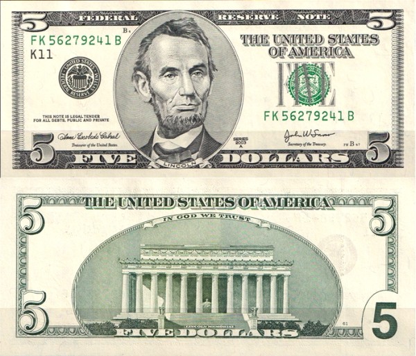 США 5 долларов 2003 (UNC Pick 517B) Federal Reserve Note