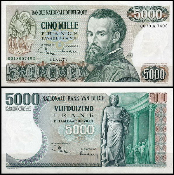 Бельгия 5000 франков 1973 (UNC Pick 137)