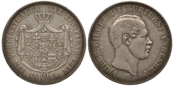 Гессен-Кассель 1 талер 1858 Фридрих Вильгельм I (1847-1866)