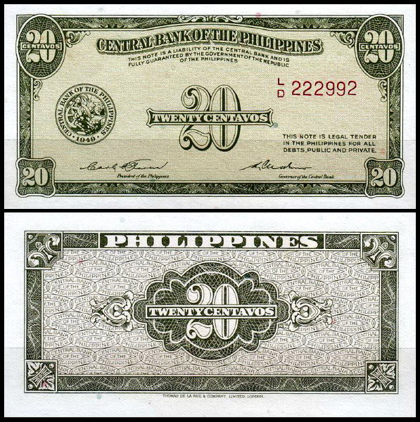Филиппины 20 сентаво 1949 (UNC Pick 130) 