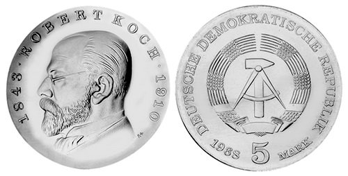 ГДР, 5 марок 1968 год, Роберт Кох
