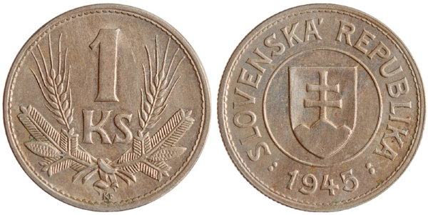 Словакия, 1 крона 1945 год, AUNC
