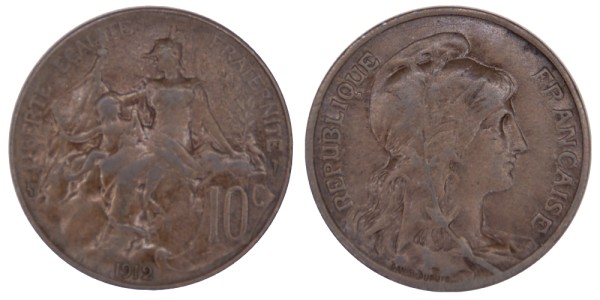 Франция, 10 сантимов 1912 год