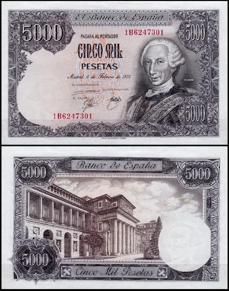 Испания 5000 песет 1976 (UNC Pick 155)