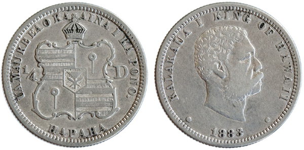 Гавайские острова, 25 центов 1883 год