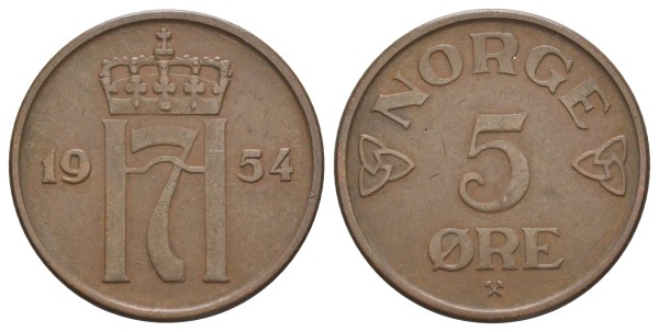 Норвегия 5 оре 1954 год