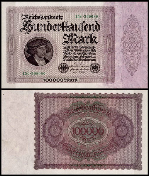 Германия 100000 марок 1923 UNC P.83 Вариант 2