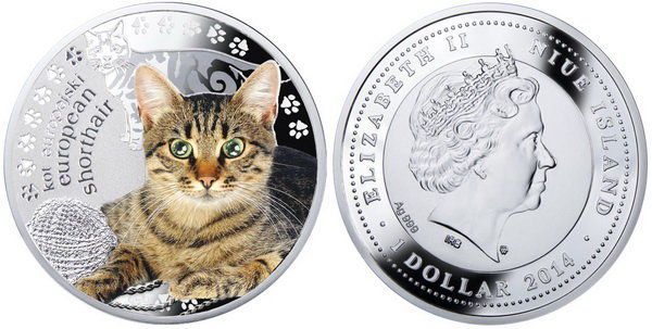 Ниуэ, 1 доллар 2014 год, Европейская кошка, ПРУФ