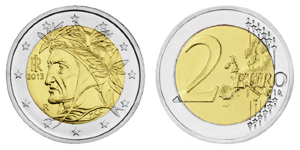 Италия, 2 евро 2013 (UNC, биметалл)