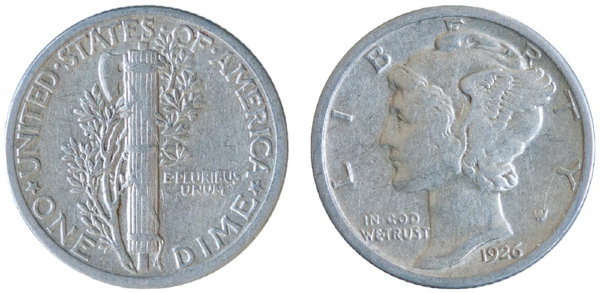 США, 10 центов 1926 год, VF №4