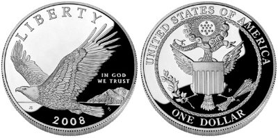 США, 1 доллар 2008 год, Большая государственная печать, ПРУФ