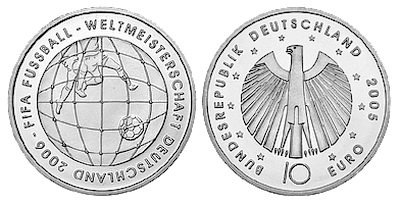 Германия, 10 евро 2005 ADFGJ (UNC) Чемпионат мира по футболу в Германии