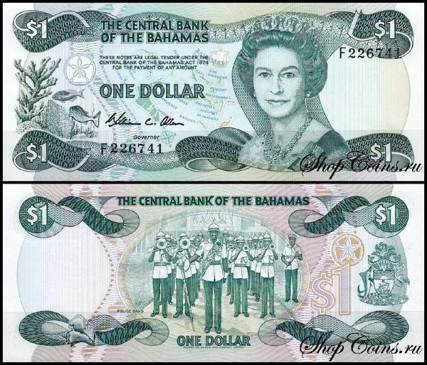Багамские острова 1 доллар 1984 (UNC Pick 43a) W.C.Allen