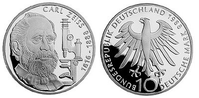 Германия, 10 марок 1988 год, Карл Цейс, ПРУФ