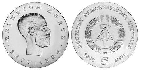 ГДР, 5 марок 1969 год, Генрих Рудольф Герц