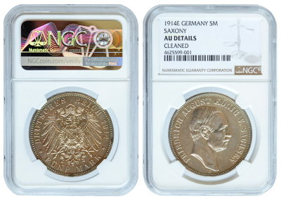 Саксония, 5 марок 1914 год, NGC AU DETAILS