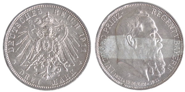 Бавария, 3 марки 1911 год, UNC 