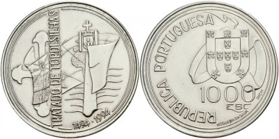Португалия, 1000 эскудо 1994 год - Тордесильясский договор