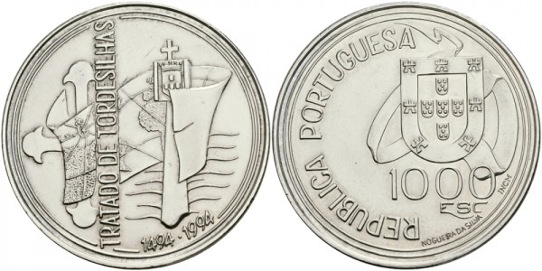 Португалия, 1000 эскудо 1994 год - Тордесильясский договор
