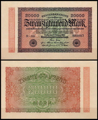 Германия 20000 марок 1923 UNC P.85 Вариант 3