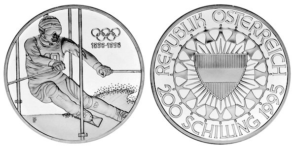 Австрия, 200 шиллингов 1995 год, Фристайл, ПРУФ