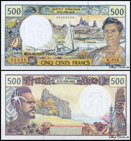 Тихоокеанские территории 500 франков 1992 (UNC Pick 1a)