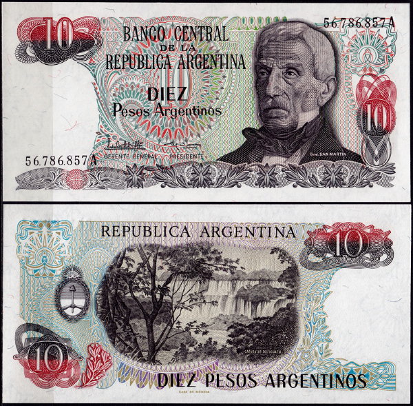 Аргентина 10 песо 1983-1984 (UNC Pick 313)