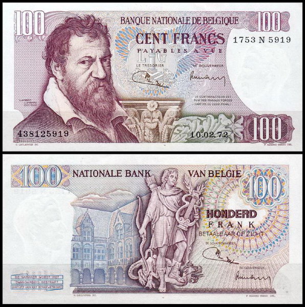 Бельгия 100 франков 1972 (UNC Pick 134)