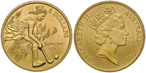 Австралия, 5 долларов 2000 год, XXVII Олимпийские игры в Сиднее, Хоккей на траве