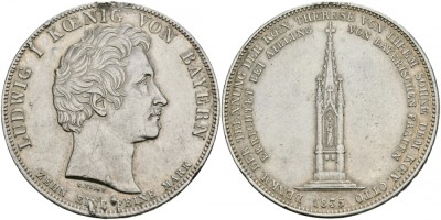 Бавария 1 талер 1835 монумент матери короля Отто I 