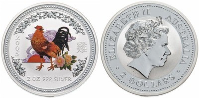 Австралия, 2 доллара 2005 год, год петуха (цветной)