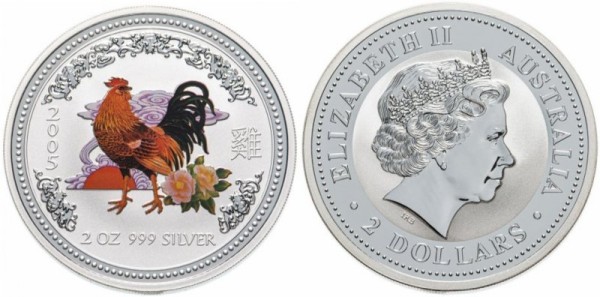 Австралия, 2 доллара 2005 год, год петуха (цветной)