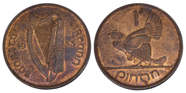 Ирландия, 1 пенни 1933 год