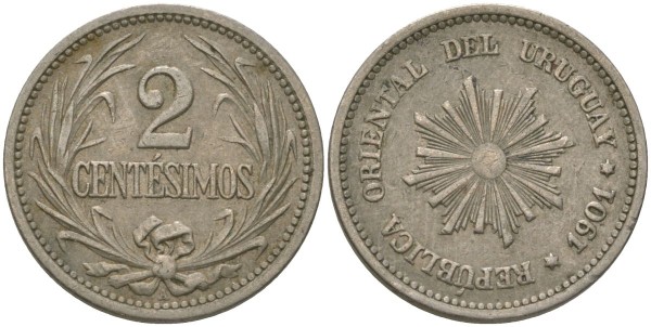 Уругвай, 2 сентесимо 1901 год, 